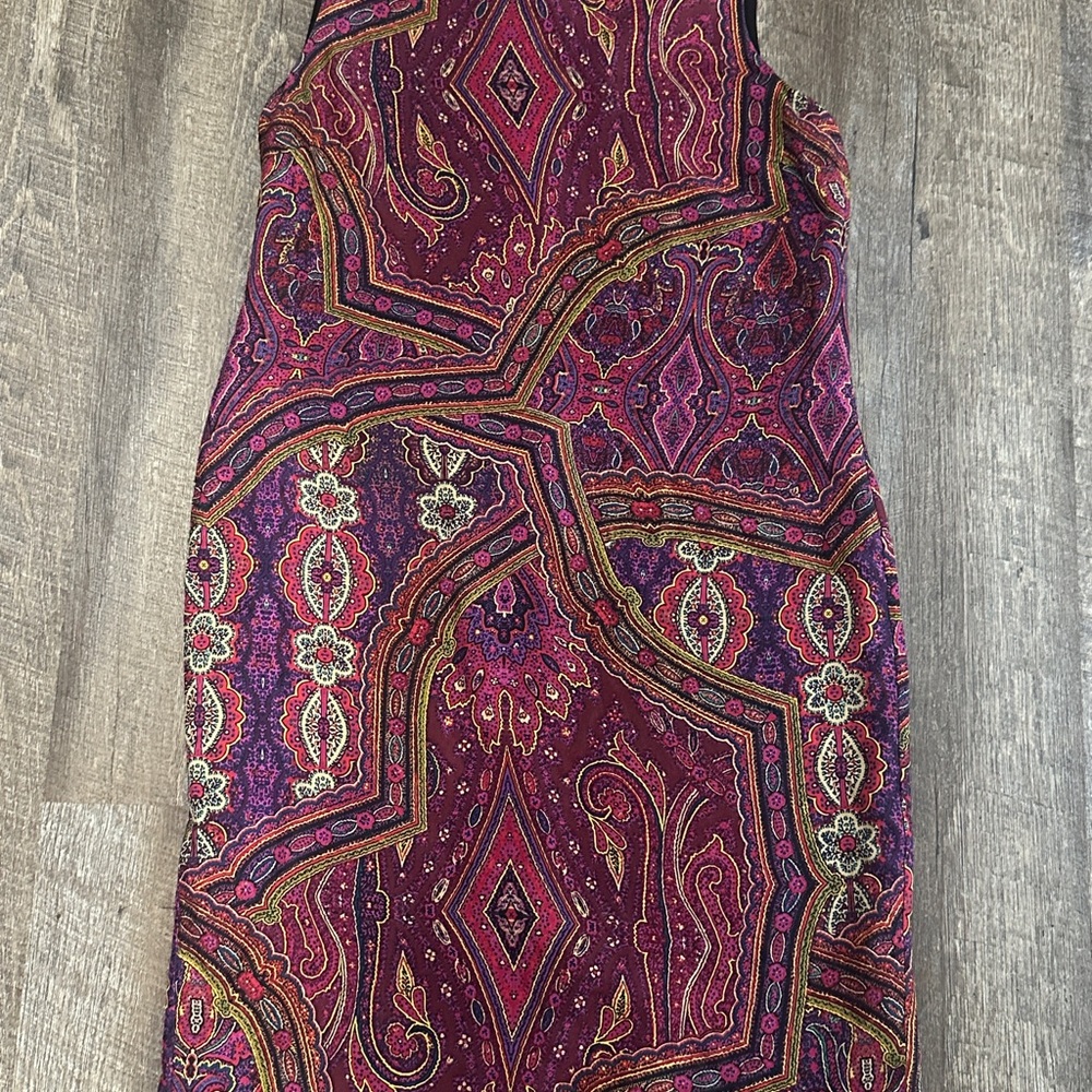 Lauren RALPH LAUREN Women Sheath Dress Sz 8 Floral Paisley 100% Silk Crew Neck